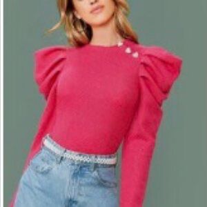 Pink Textured Top with Unique Long Sleeves, Heart Buttons, SHEIN - Size L